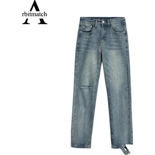 Arbitmatch Ripped Jeans Men Streetwear Scooter Man Pants Pants Cut Baggy Jeans Cotton Water Wash Distressed Denim Men Trousers