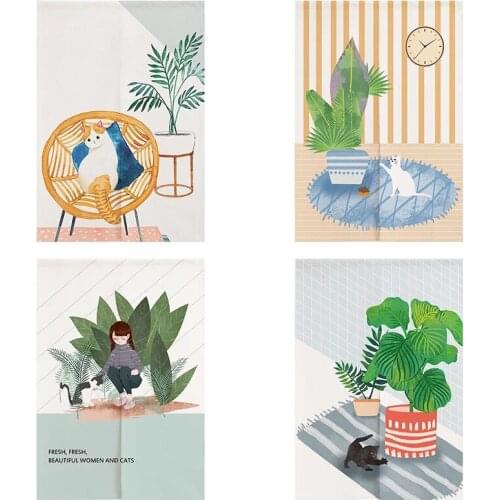 Cartoon Cat Kitchen Bedroom Door Curtain Geomantic Half Panel Curtain Home Decoration Blackout Curtain Doorway Hanging Curtain