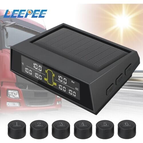 6 Tyre Sensor Solar TPMS Tire Pressure Monitoring System LCD Digital Display Wireless Truck Bus RV Oversize Vehicle Electronics