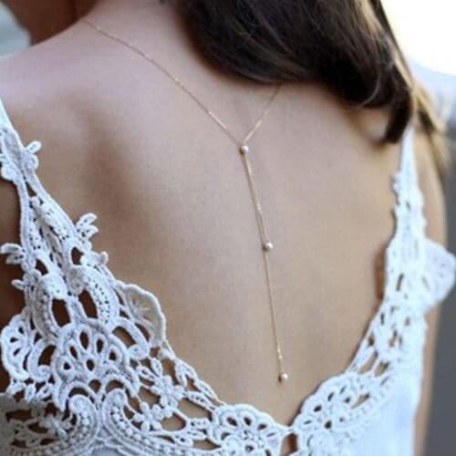 Wedding Bridal Backdrop Necklace Simulated Pearls Back Chain For Women Bikini Bodychain Backless Dress Accessories