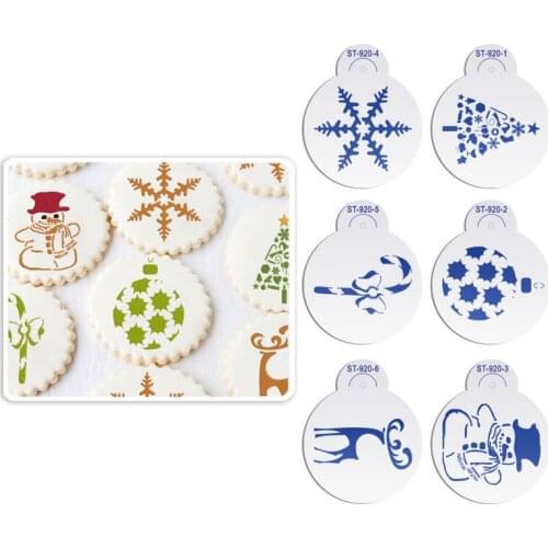 6Pcs/set Christmas Stencils Template for Cookie Bell Ball Christmas Tree Stencil Mold Cupcake Stencil Set Cake Decorating Tool
