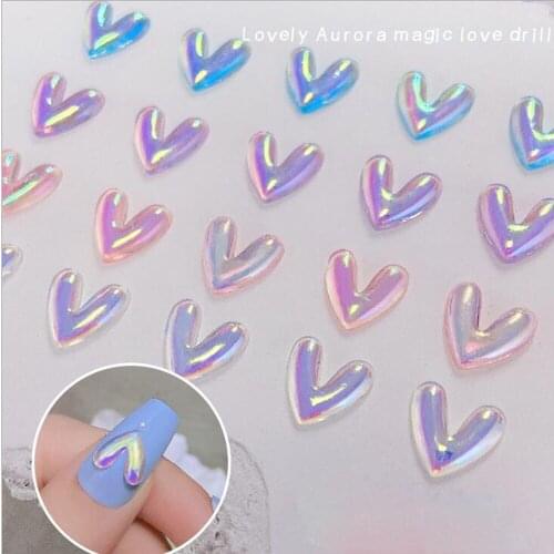 10Pcs/Bag Aurora AB Color Nail Art Decoration 3D V-shape Heart Resin Charms 4 Colors 10*10mm DIY Cute Manicure Accessories FJ#82