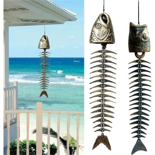 Fishbones Wind Chimes Classic Retro Fish Bone Wind Chimes Ornaments Metal Wind Chimes Garden Living Room Balcony Decor