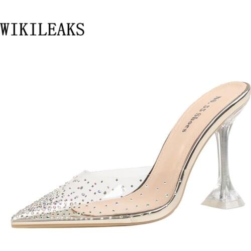 Mules High Heels Woman Slippers Designer Slides Clear Heels for Women Transparent Shoes Slippers Women Summer Designer Slippers