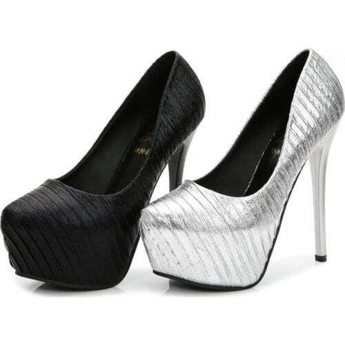 2019 HOT Women Pumps Sequined Cloth Slip On 12CM Thin Heels Waterproof platform Office High Heel shoes woman