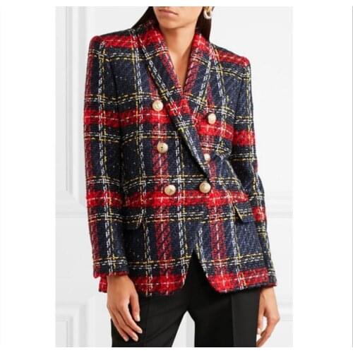 Urumbassa womens tweed blazer coat spring runways plaid double-breasted suit coats