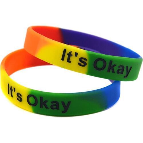 1PC It is OKay Silicone Bracelet Rainbow Colors Adult Size