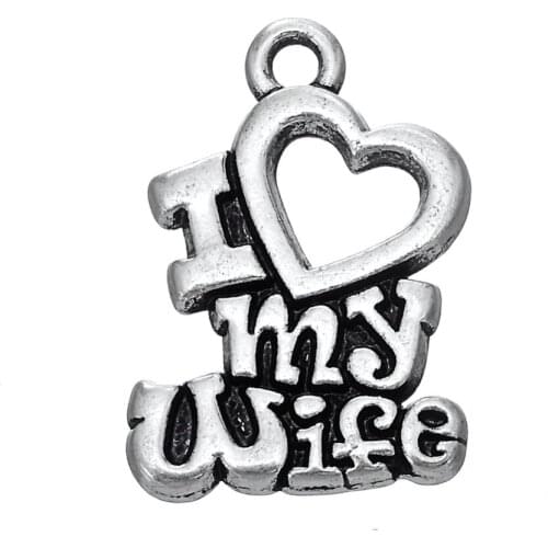 6pcs 14x21mm Zinc Alloy Metal I Love My Wife Charm Fit Bracelet Necklace Pendant Diy Jewelry Tibetan Silver Color Accessories