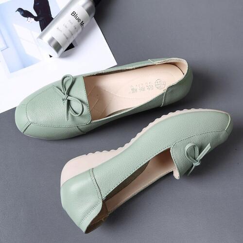 Women Ballet Shoes Flats Cut Out Genuine Leather Slip On Round Toe Butterfly-knot Women Boat Shoes Ballerina Ladies Shoes