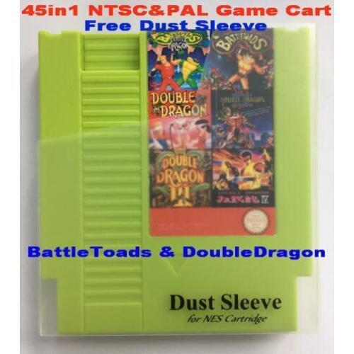BattleToads & DoubleDragon 45in1 NTSC&PAL Games, 72 Pins NES Game Cart Replacement Shell, Free Dust Sleeve