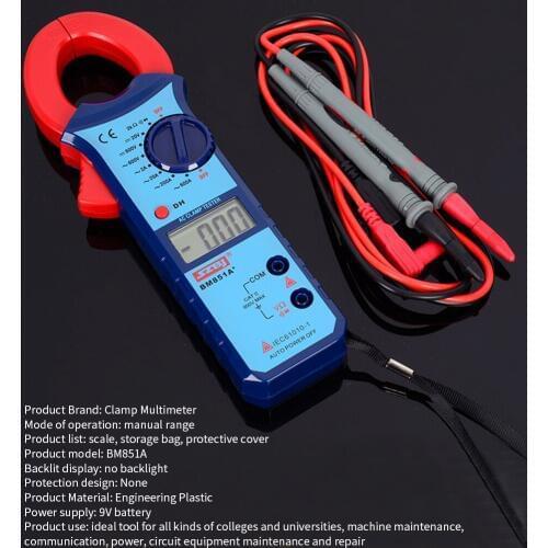 BM851A +Clamp Digital Multimeter Manual Range Voltage Flow Resistance Display Measurement Table