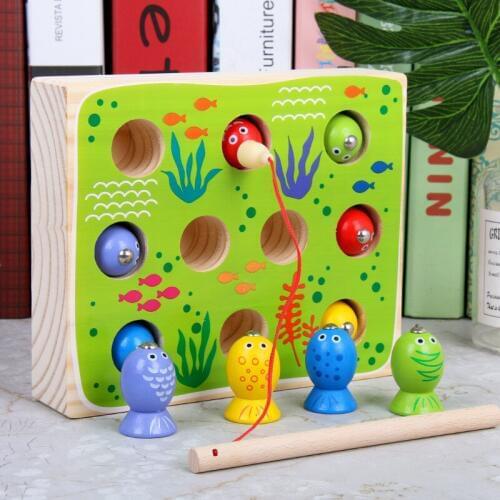 Kids Magnets Fishing Montessori Materials Educational Wooden Toys For Children Magnets Pond Scene Funny Fishing Toy For Boy Girl