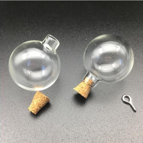 100pieces 24mm Perfume essential oil vial glass ball orb charms Wish glass Bottle jars pendant with cork findings jewelry making