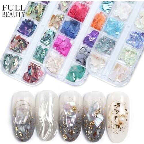 Holographic Shells Nail Glitter Flake 12 in 1 Abalone Pearl Sparkly Paillettes on Nails Art Decor 3D Winter Manicure Slice CHB03