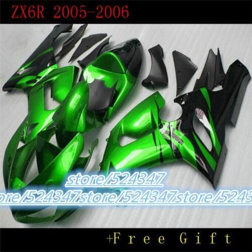 B Motorcycle Fairing kit for KAWASAKI Ninja ZX6R 05 06 ZX6R 636 2005 2006 Green gloss black ABS Fairings set