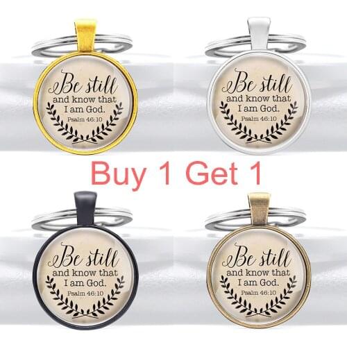 Buy 1 Get 1 Bible Verse Be Still and Know That i Am God Psalm 46:10 Pendant Key Rings Retro Men Women Christ Key Chains