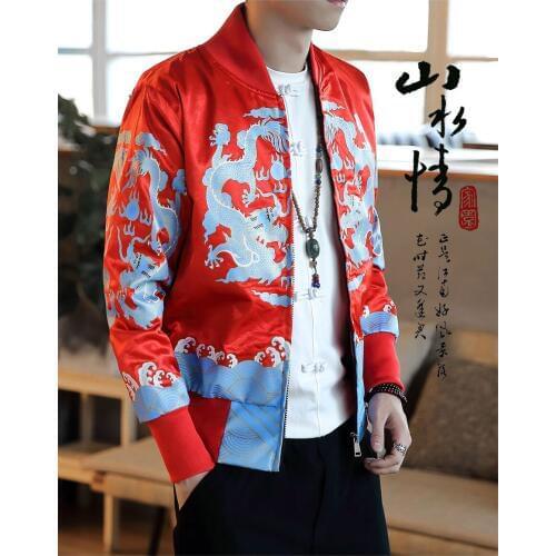 2019 Bomber Jackets Man Mens Streetwear Dragon Print Jackets And Coats Male Chinese Style Fahions Windbreaker