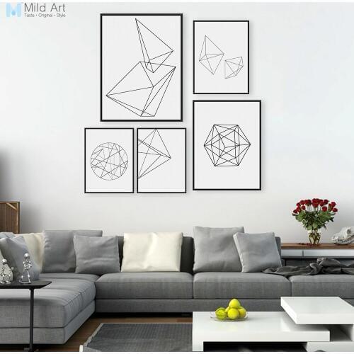 Minimalist Black White Geometric Line Shape Poster Print Modern Abstract Wall Art Picture Nordic Style Home Deco Canvas Painting