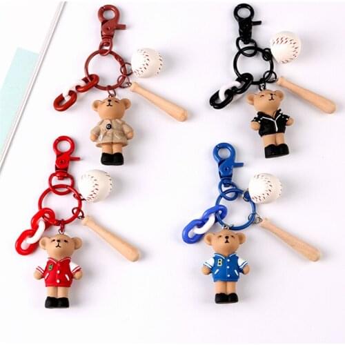 Fashion Anime Cute Bear Key Chain Bag Pendant Cartoon Baseball Doll Car Keychain Couple Small Gift Bag Hanging Accessories