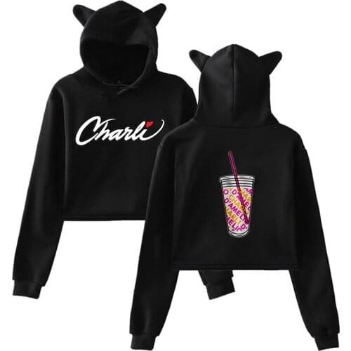 Fashion Design New 3D Pertty Ice Coffee Splatter Cat Ear Hoodie Women Fashion Sexy Charli Damelio merch Casual Short Sweatshirts
