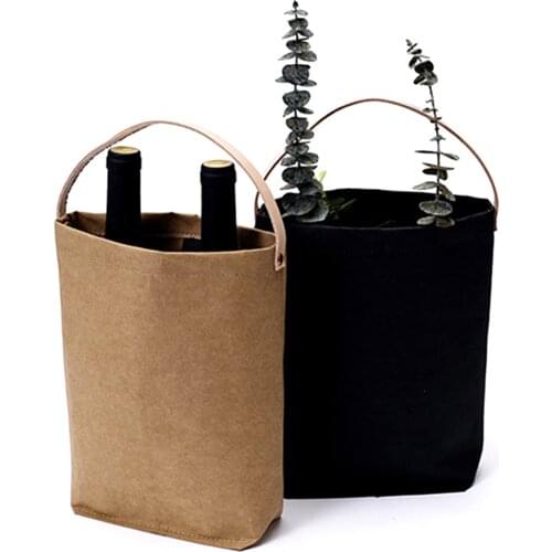 Washable Kraft Paper Single Wine Packaging Box Environmentally Friendly Tote Bag Store Red Wine Bottles, Fruits, Flowers
