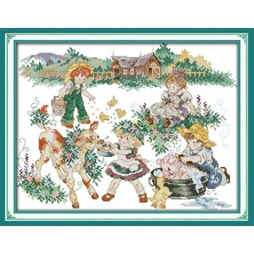 Joy Sunday Cross Stitch Embroidery Kits 14CT count printing canvas Landscape Cotton Thread Painting DIY Needlework DMC Kit