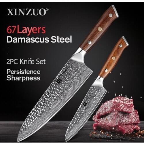XINZUO Two Kitchen Knives Set Damascus Steel Multifunctional Japanese Style Chef Utility Knife Meat Cleaver New Kitchen Tools