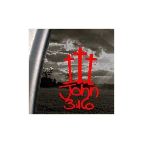 Christian 3 Crosses John Red Decal Window Red Sticker 15cm