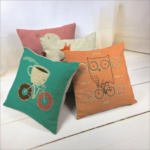 Bicycle Cushion Cover Flower Throw Pillow Cover Vintage Girl Riding Bike Retro Bicycle Decorative Cushion Cover for Sofa