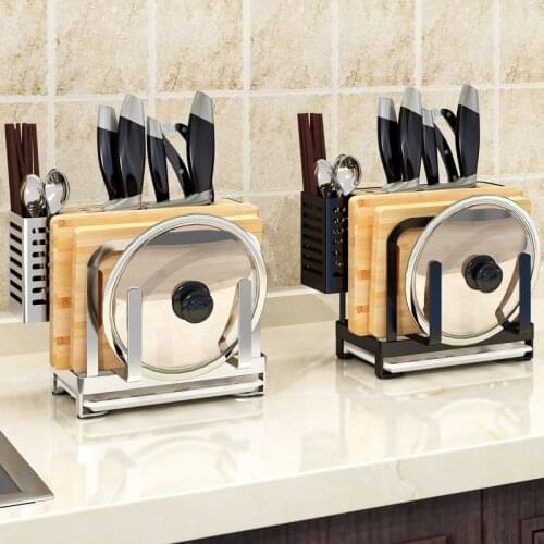 Stainless Steel 4 in 1 Kitchen Sink Stand Storage Rack for Knives Holder Cutlery Cutting Board Pot Lid Container Tools Shelf