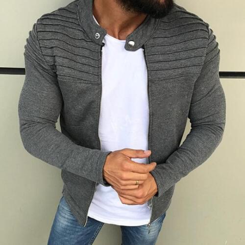 2020 New Style Fashion Solid Mens Winter Zipper Slim Collar Jacket Tops Long Sleeve Casual Coat Outerwear