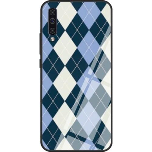 GREY & BLUE ARGYLE Case For Samsung A72 A71 A51 A31 A40 A50 A70 A20e A21S A12 A32 A52 Tempered Glass Cover