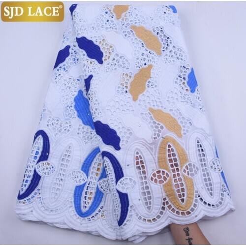 SJD LACE African Lace Fabric With Stones Dubai Laces Multicolor Swiss Voile Laces Soft Skin Fabric For Nigerian Wedding SewA1930