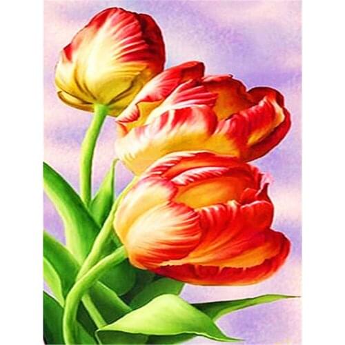 Tulips Flower DIY Embroidery 11CT Cross Stitch Kits Needlework Craft Set Printed Canvas Cotton Thread Home Decoration Room