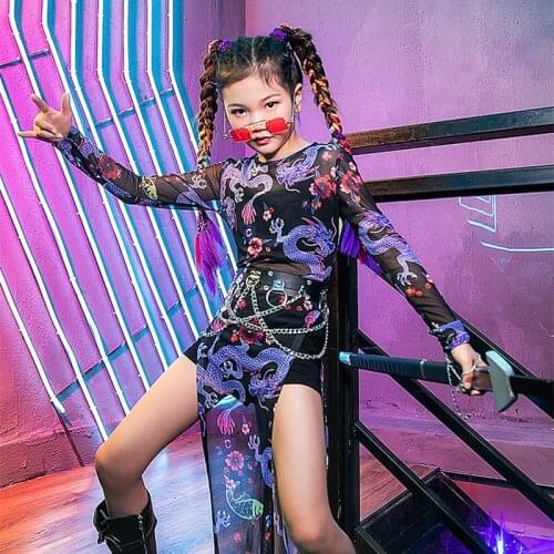 Hip Hop Street Dance Performance Stage Wear Girls Jazz Catwalk Show Chinese Dragon Element Dress Dancing Costume Suit YS1429