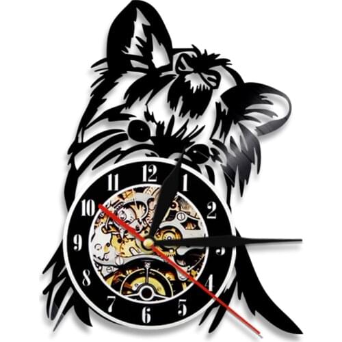 Yorkshire Terrier Dog Vinyl Music Record Wall Clock Dog Puppy 12" Handmade Art Wall Decor Time Clocks Gift For Pet Lover