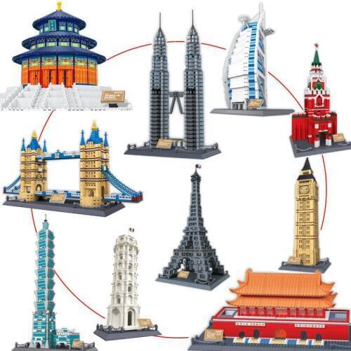 WANGE Blocks World Architecture Series Eiffel Tower Educational Big Ben Assemble Building Toys For Children Pisa Tower Kids Gift