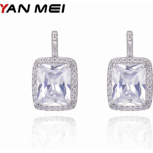 YAN MEI Women Jewelry Square Stones Geometric Cubic Zirconia Stud Earrings for Woman Accessories GLE7049Y
