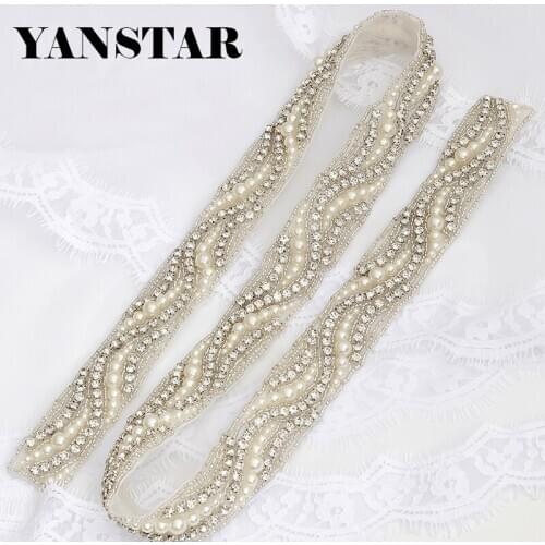 YANSTAR Wholesale 10Yards*2CM Applique For Wedding Dress Clear Rose Gold Cry Applique For Bridal Sash YS992