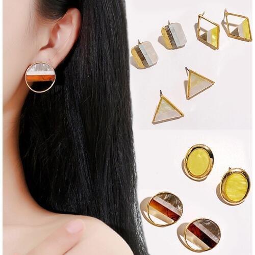 Acetic Acid Stitch Seaside Triangle Square Small Stud Earring Hot Sale Korean Acrylic Women Graceful New Cute 1Pair Geometric