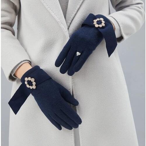 Winter Diamonds Gem Wool Knit Warm Touch Screen Mittens Female Double Layer Plus Plush Thick Cashmere Driving Black Glove H70
