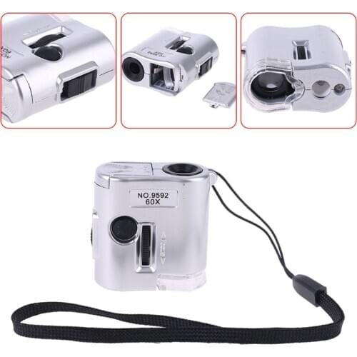 60X Microscope Illuminated Magnifier Glass Jeweler Loupe Lens With LED UV Light