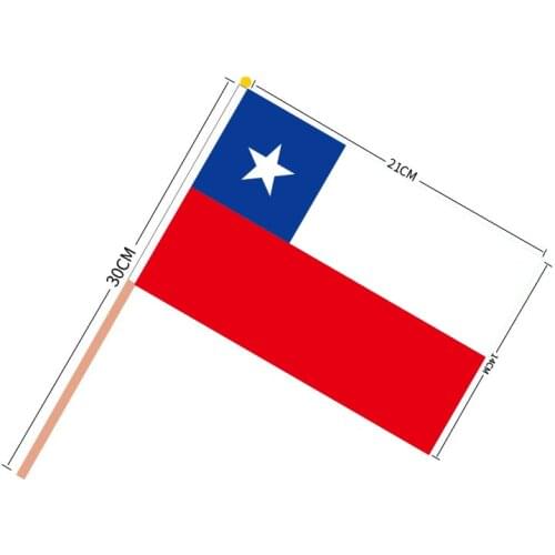 Free shipping 14*21CM chile Hand Waving Flag 100pcs A Pack with Plastic flagpole chile hand flag