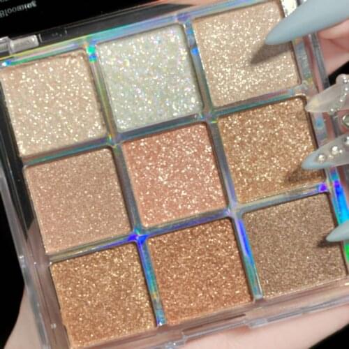 Diamond Matte Eyeshadow Pallete Glitter Nude Eyeshadow Long Lasting Waterproof Eye Pigments Eye Shadow Makeup Palette 9 Colors