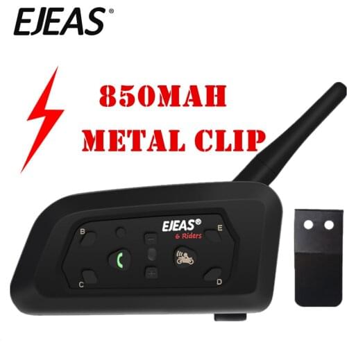 EJEAS V6 Pro Intercom Helmet Bluetooth Headset 850mAh Intercomunicador Microphone Metal Clamp MP3 GPS 1200m For 6 Riders