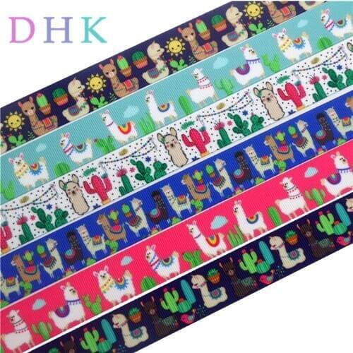 DHK 7/8'' 5yards alpaca cactus printed grosgrain Ribbon Accessory hairbow headwear decoration Wholesale OEM C1619