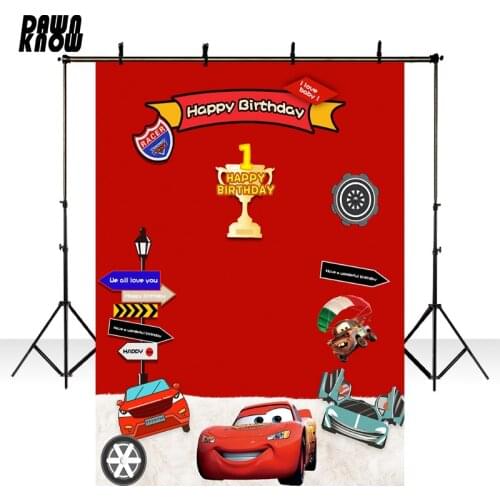 DAWNKNOW Personalized Customize Cartoon Red Car Photography Background Backdrop Baby Birthday Party Decorate Photo Studio