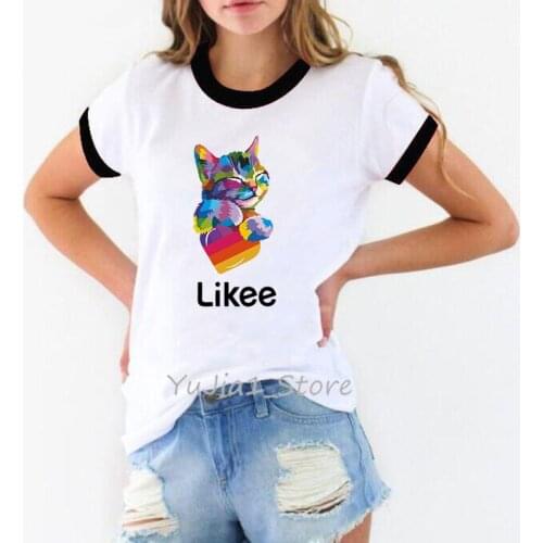 Cute rainbow cat animal print likee shirt women clothes 2021 fashion t shirt female girl streetwear lovely tumblr graphic tshirt