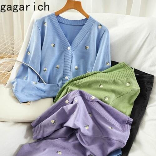 Gagarich Women Cute Sweater Korean Style Fashion 2020 Autumn New V-neck Flower Embroidered Long-Sleeved All-match Cardigans