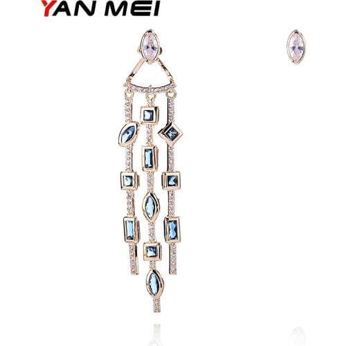 Geometry Asymmetry Long Earrings For Women AAA Cubic Zirconia Luxury Boucle D'oreille Jewelry YME7675Y